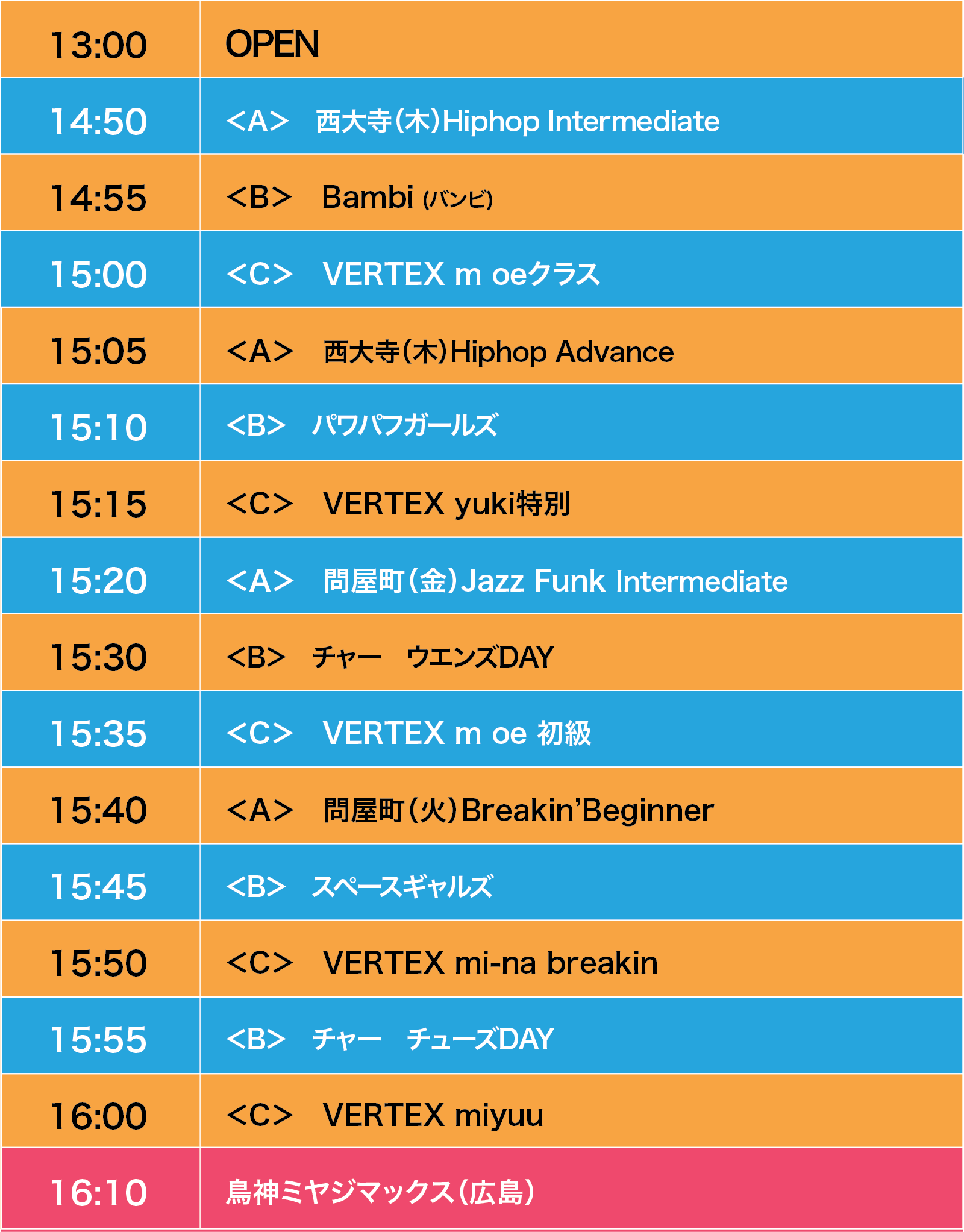 イベントタイムテーブル